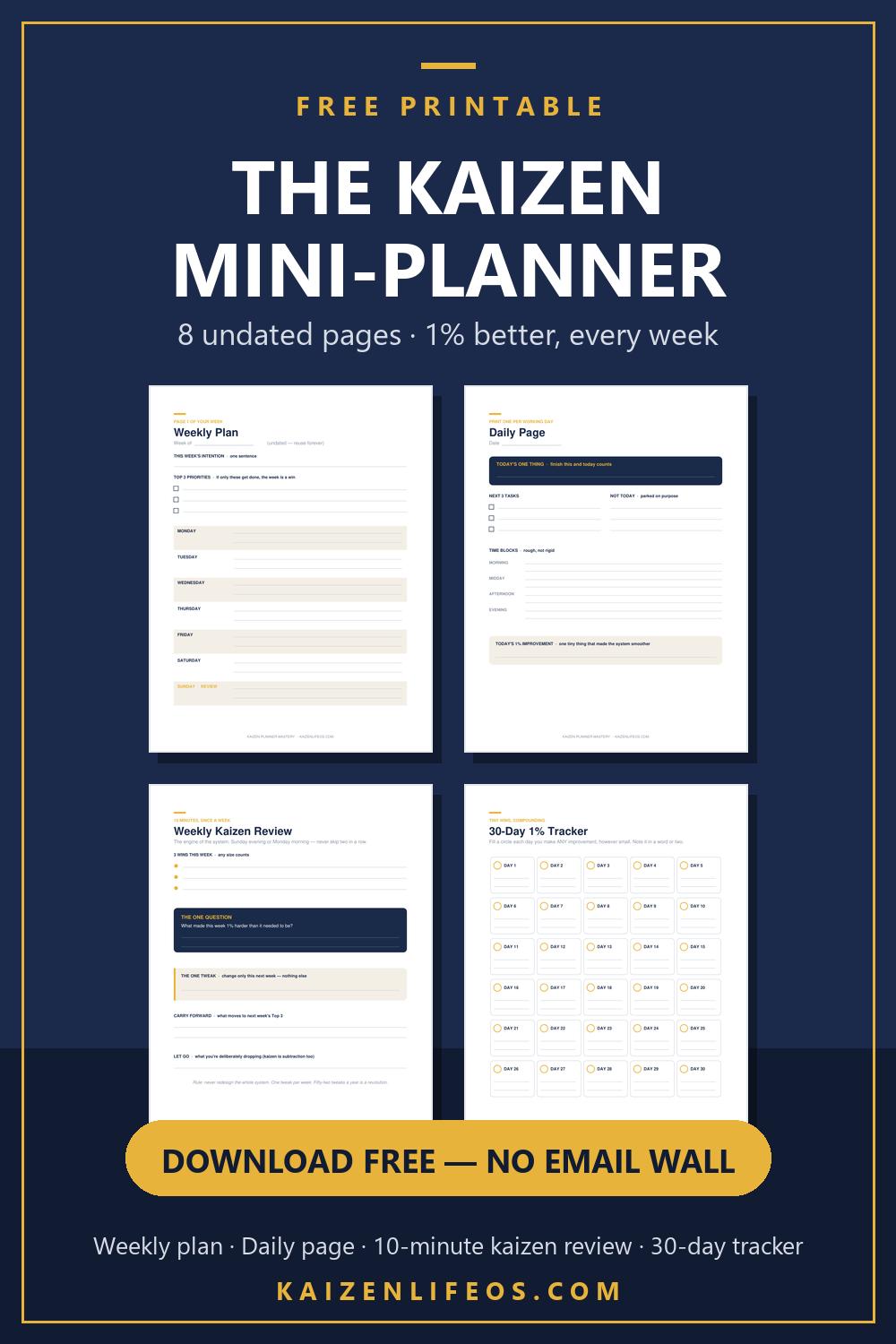Preview of the Kaizen Mini-Planner pages